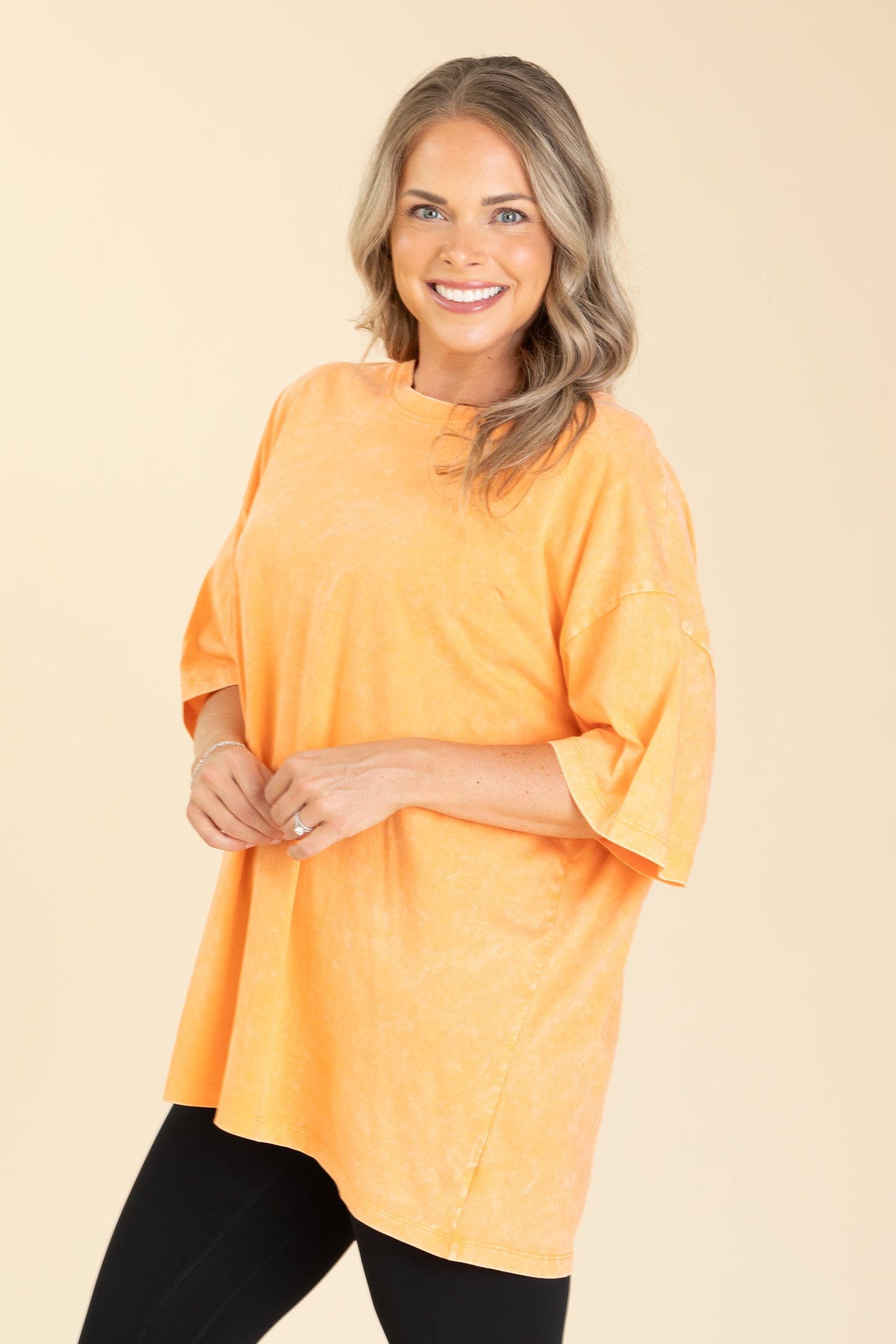 Acid Wash Cotton Drop Shoulder Box Knit Tee