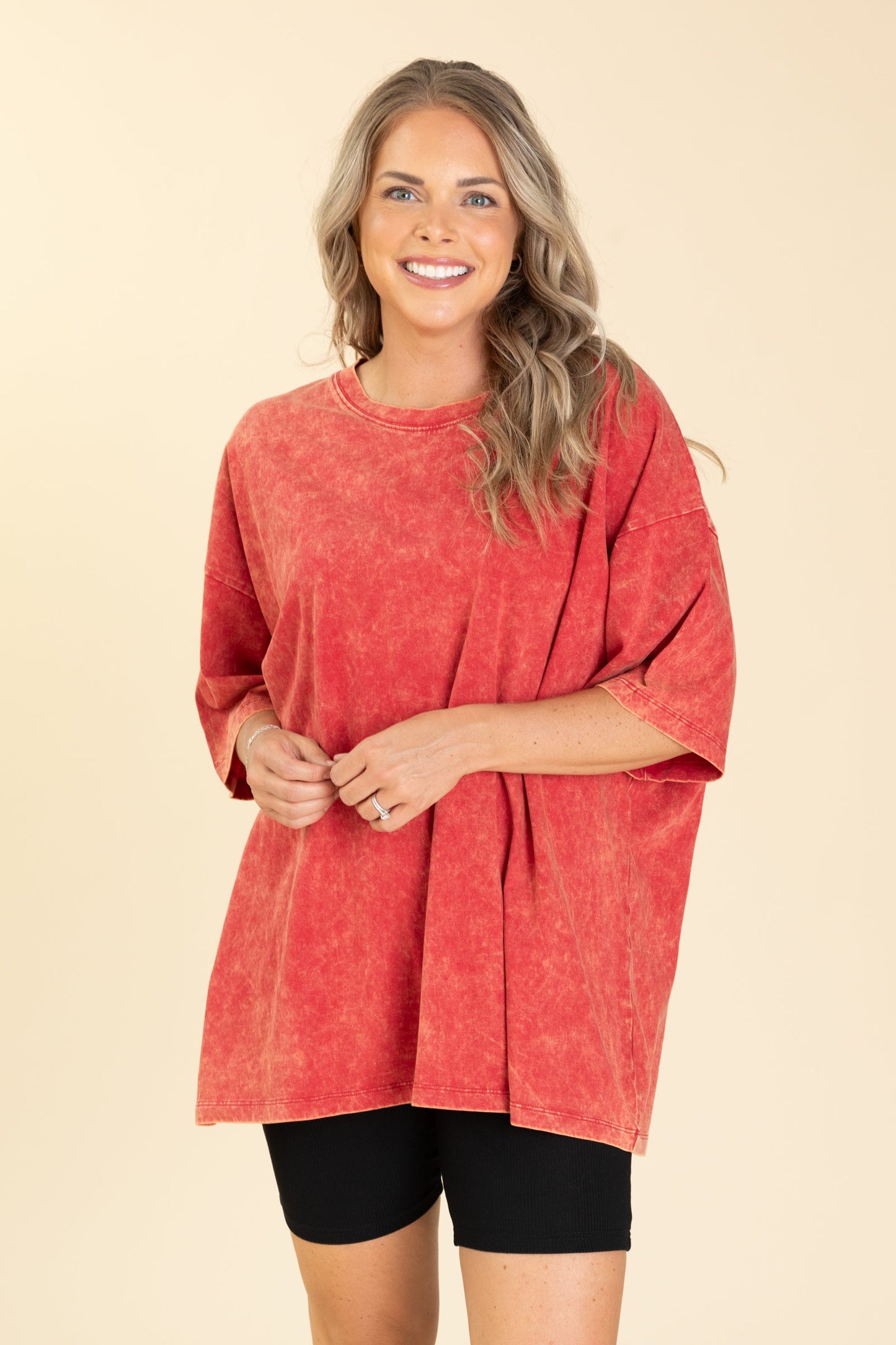 Acid Wash Cotton Drop Shoulder Box Knit Tee