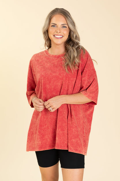 Acid Wash Cotton Drop Shoulder Box Knit Tee