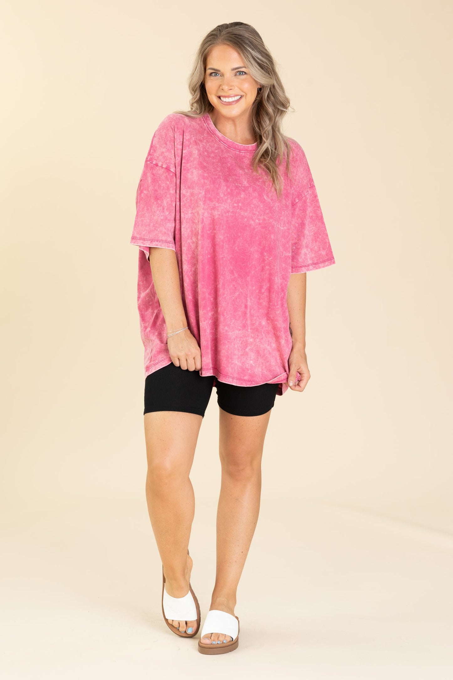 Acid Wash Cotton Drop Shoulder Box Knit Tee