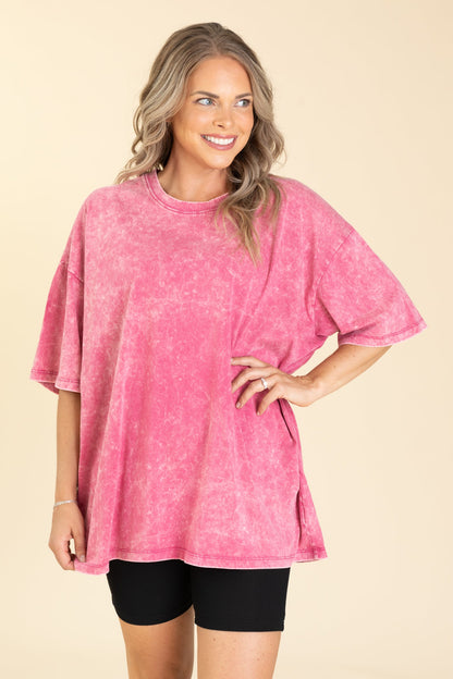 Acid Wash Cotton Drop Shoulder Box Knit Tee
