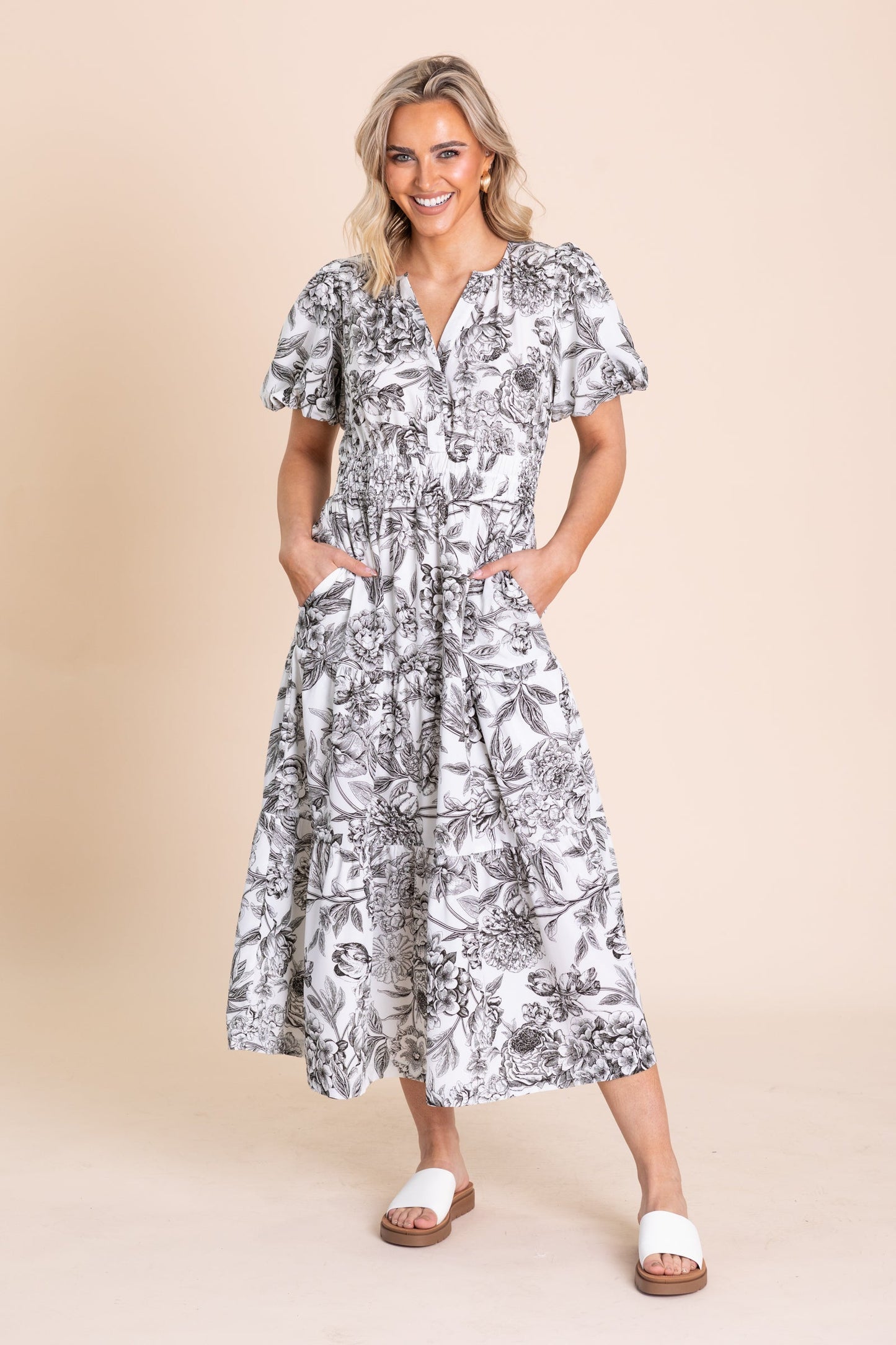 Black And White Floral Print Maxi Dress