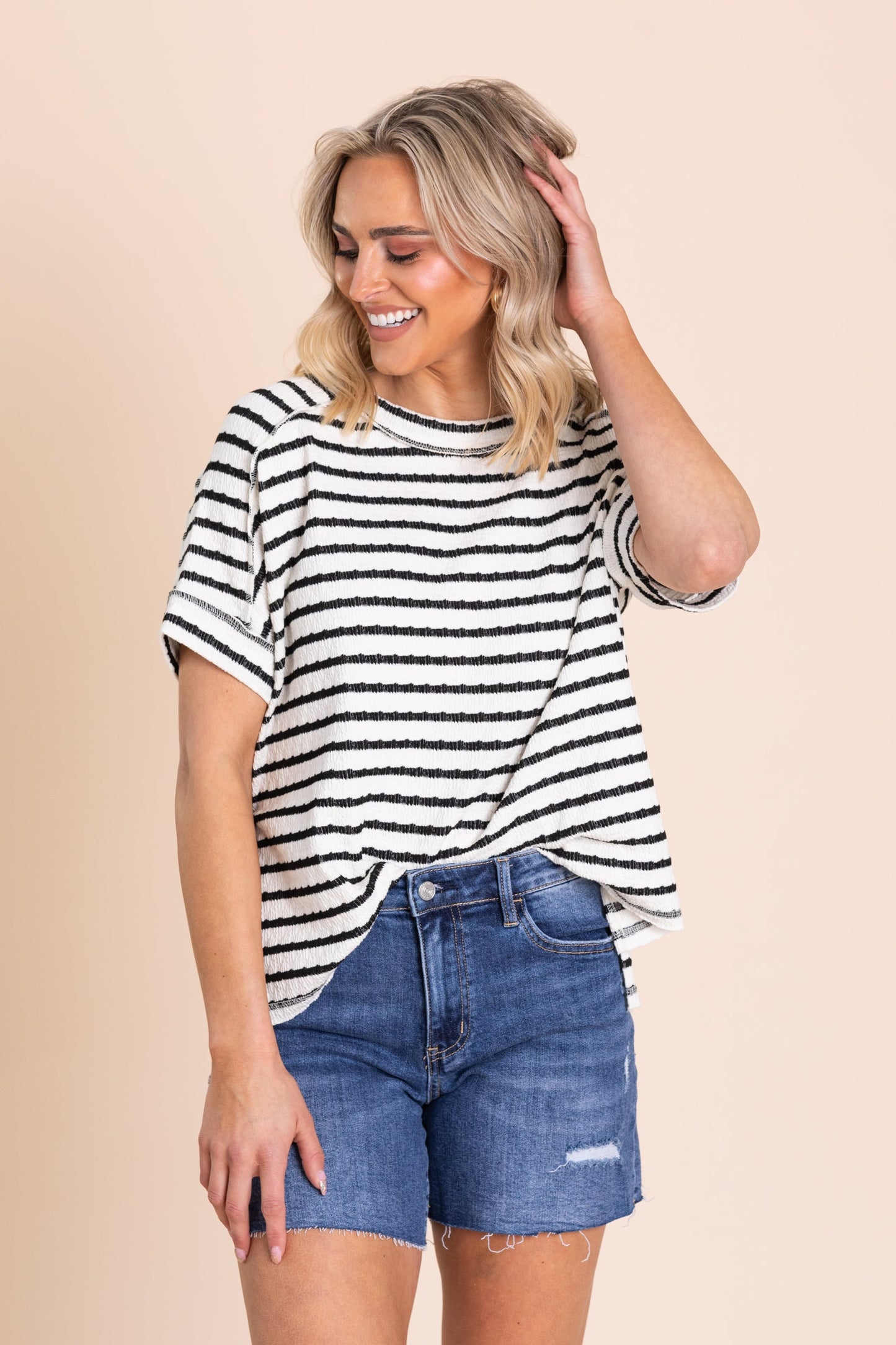 Black And White Stripe Jacquard Knit Top