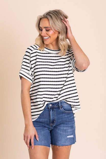Black And White Stripe Jacquard Knit Top