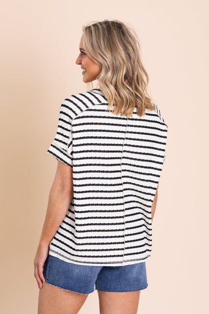 Black And White Stripe Jacquard Knit Top