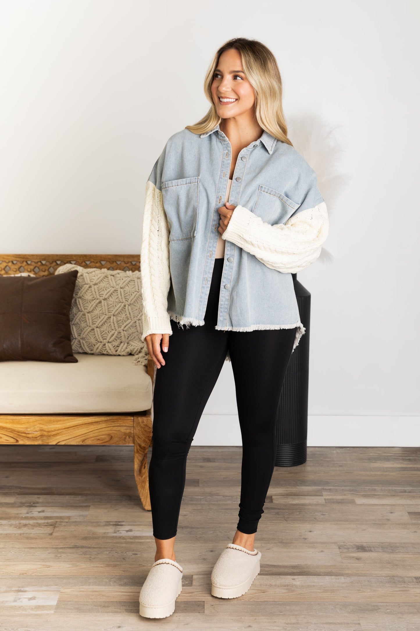 Blue Denim Jacket With Sweater Sleeves