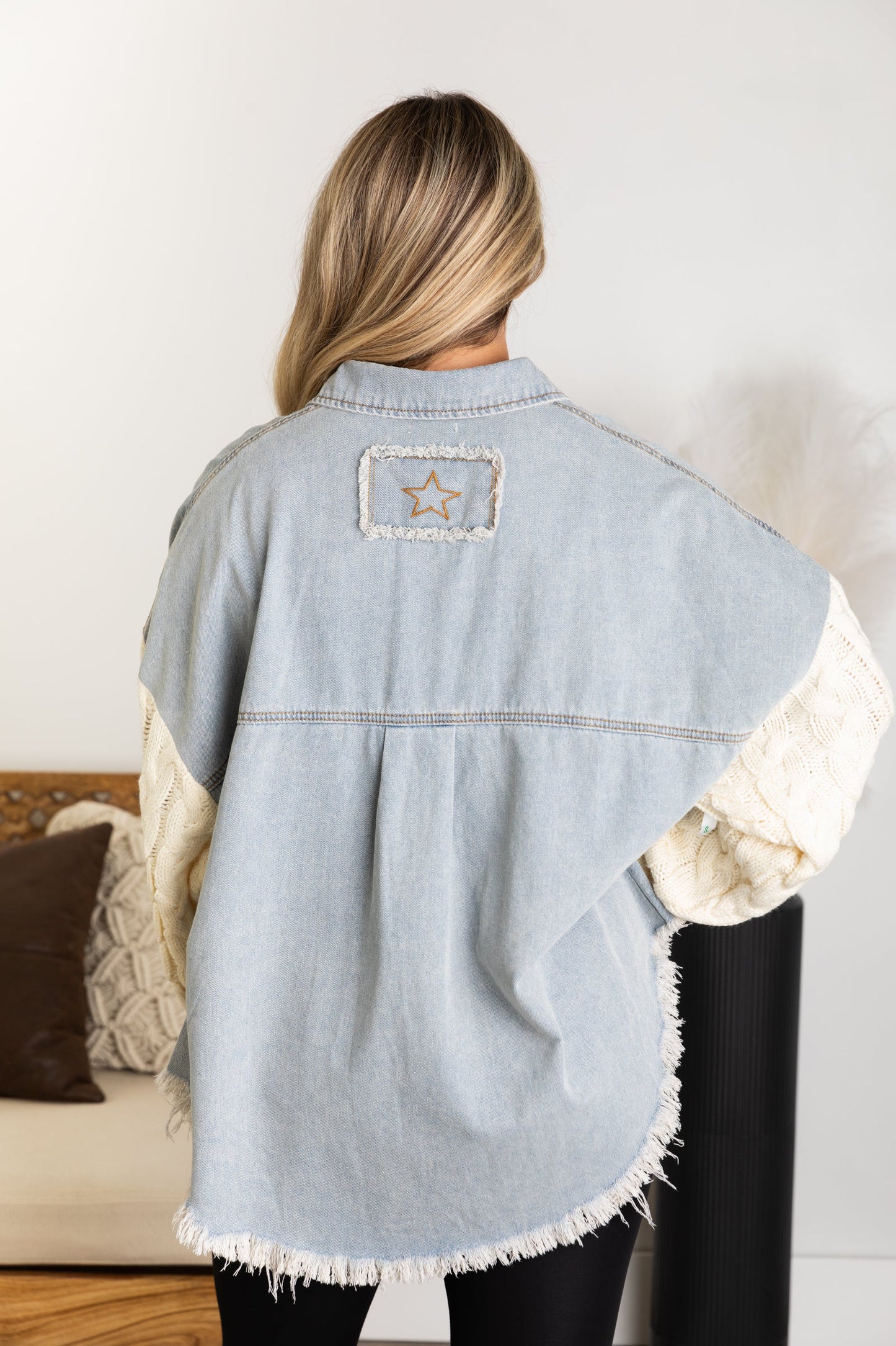 Blue Denim Jacket With Sweater Sleeves