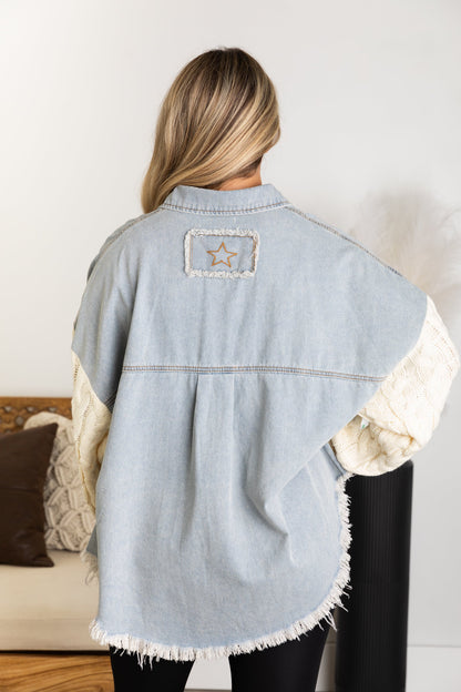 Blue Denim Jacket With Sweater Sleeves