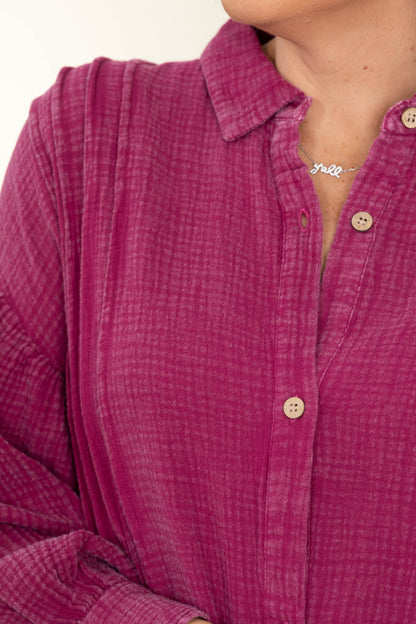 Berry Flowy Long Sleeve Midi Dress