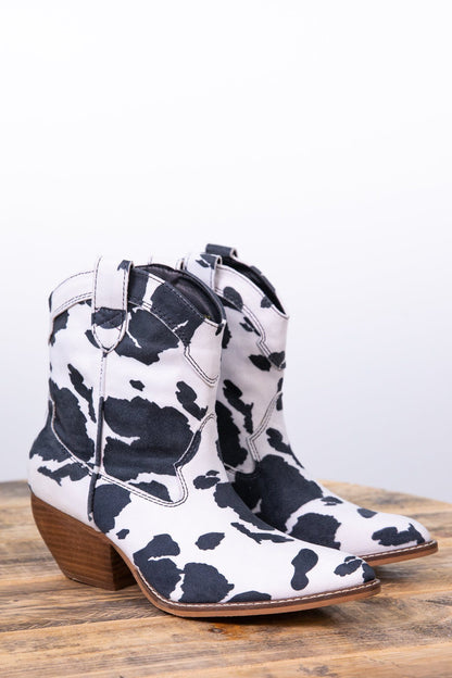 Black and White Cow Print Western Bootie