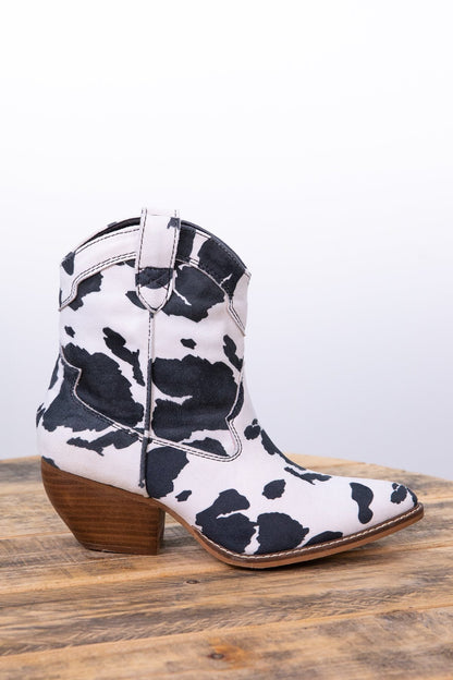 Black and White Cow Print Western Bootie