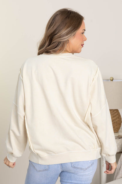 Beige Route 66 Long Sleeve Knit Top