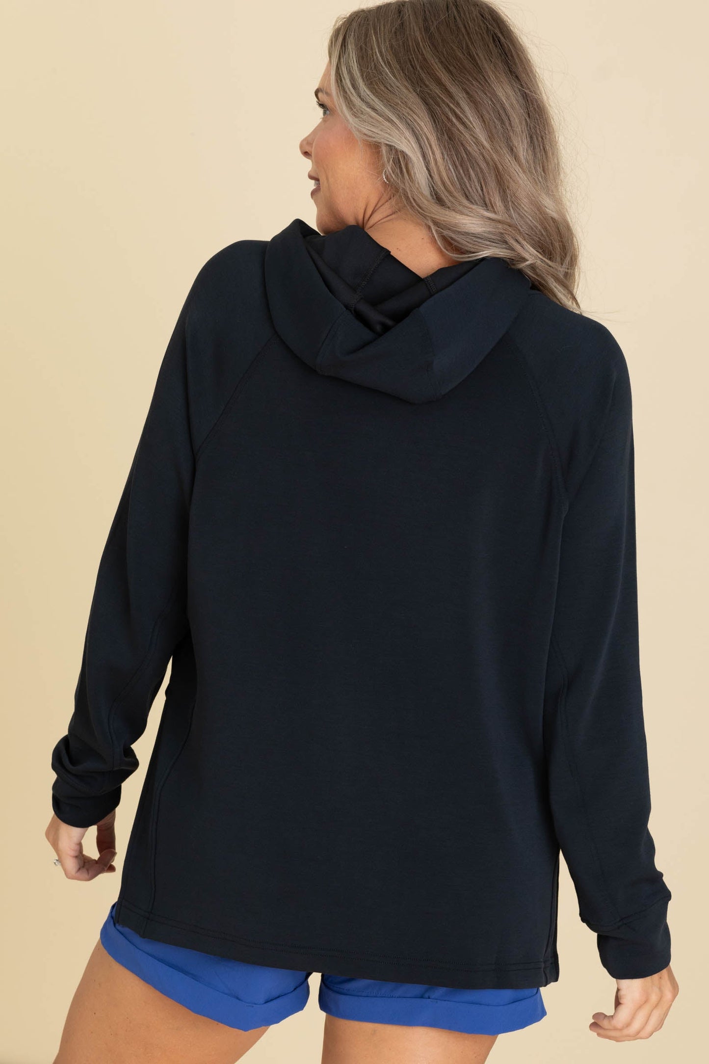 Black Lightweight Knit Hoodie With Side Slits