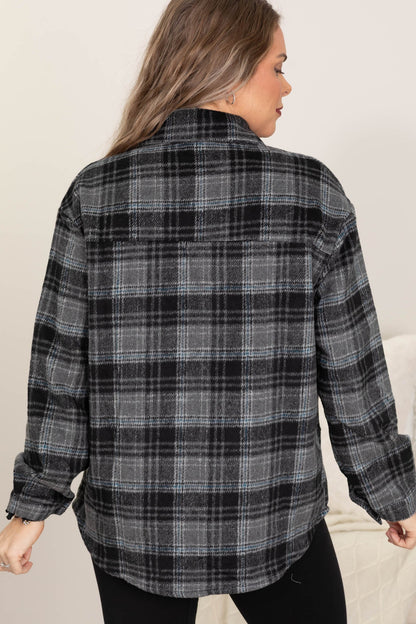 Black Plaid Shacket With Pockets