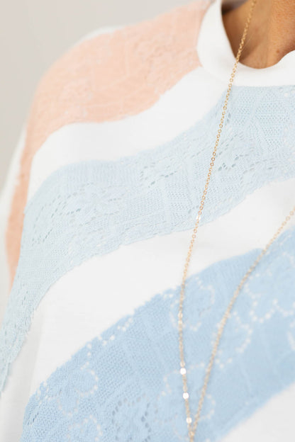 Blue Striped Tee With Flower Print