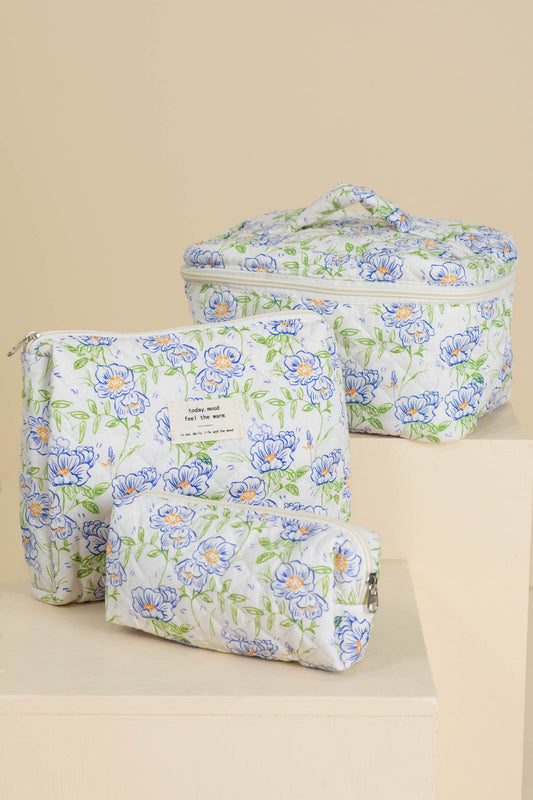 3 Piece Cotton Quilted Makeup Bags