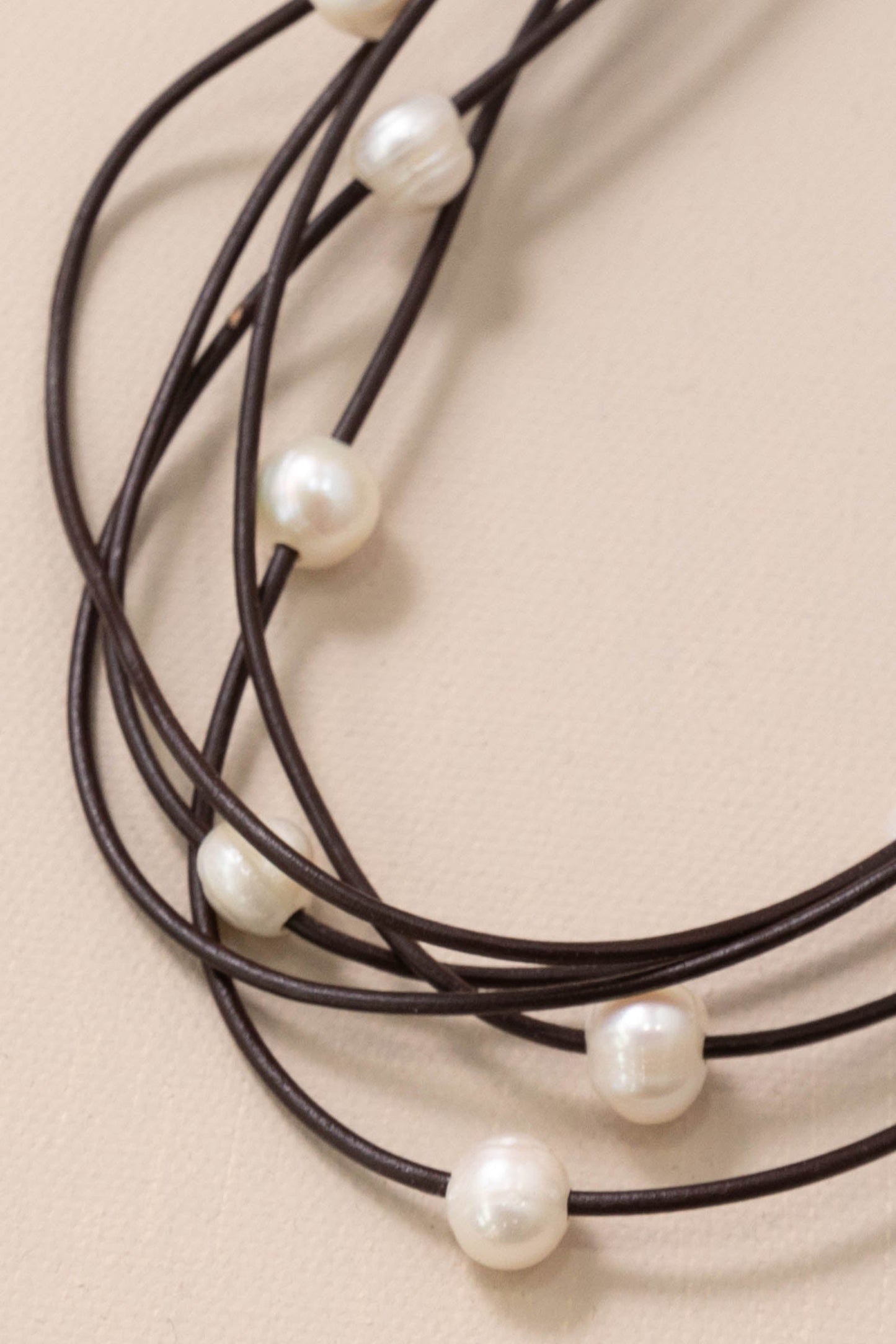 5 Strand Leather Necklace With Pearl Beads