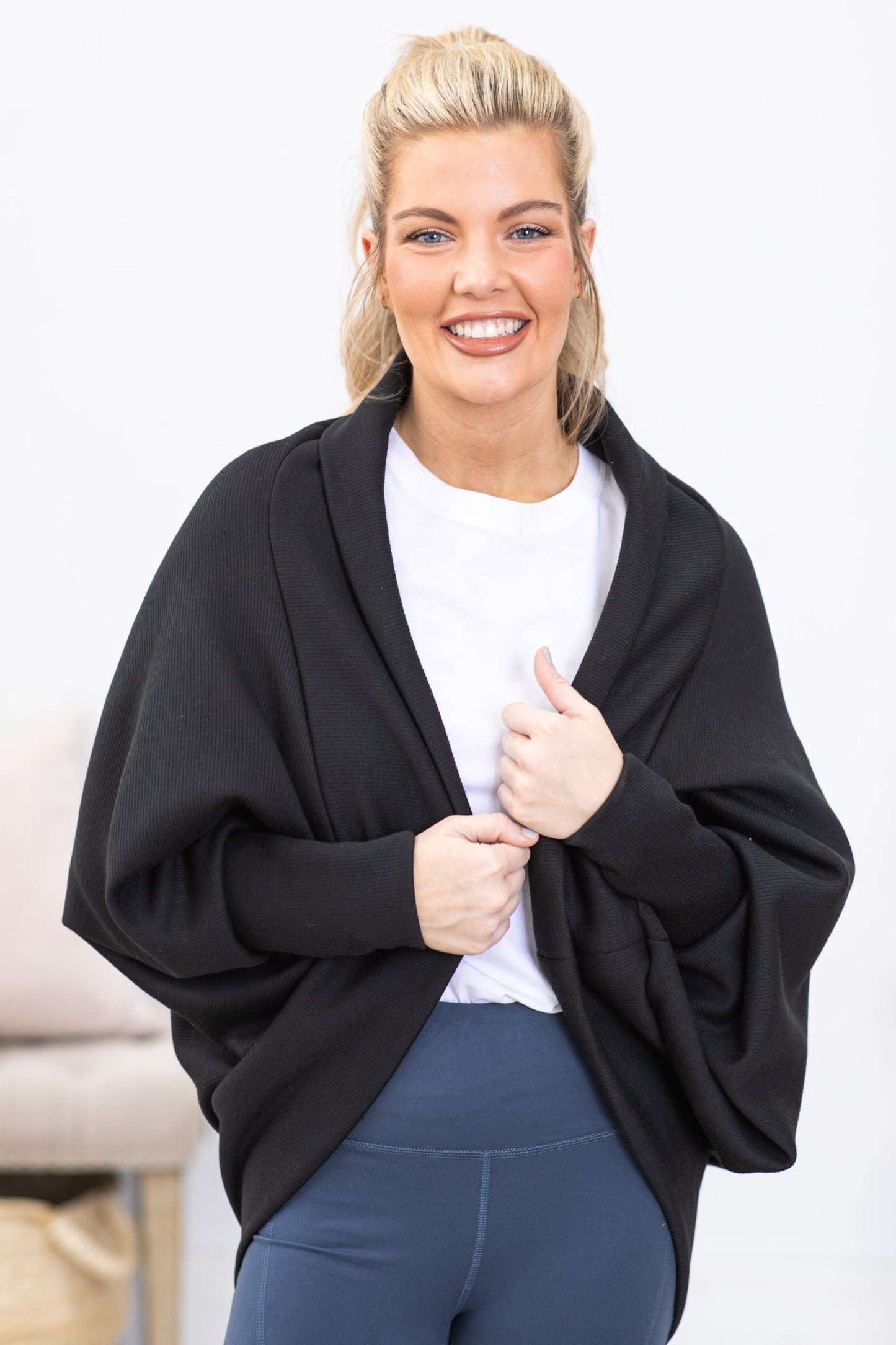 *OLD SKU*Black Dolman Sleeve Cocoon Cardigan