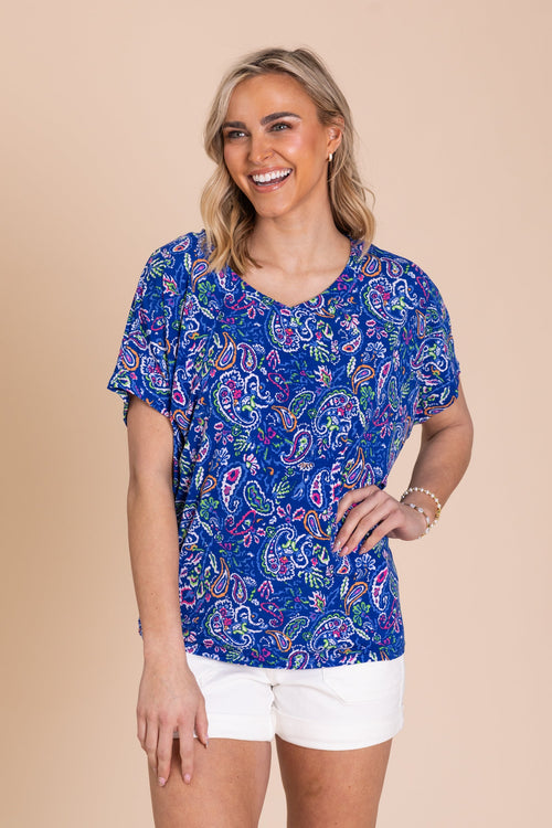 Blue Multi Dolman Sadie Wrinkle Free Top