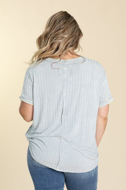 Acid Washed Ribbed Boatneck Knit Tops