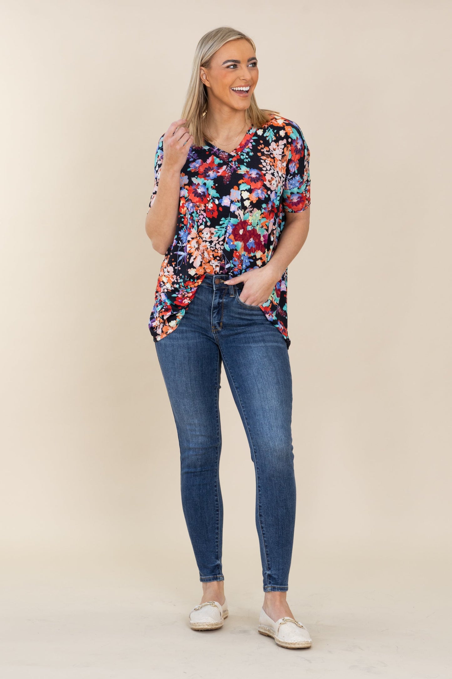 Black Casual Floral Print Knit Top