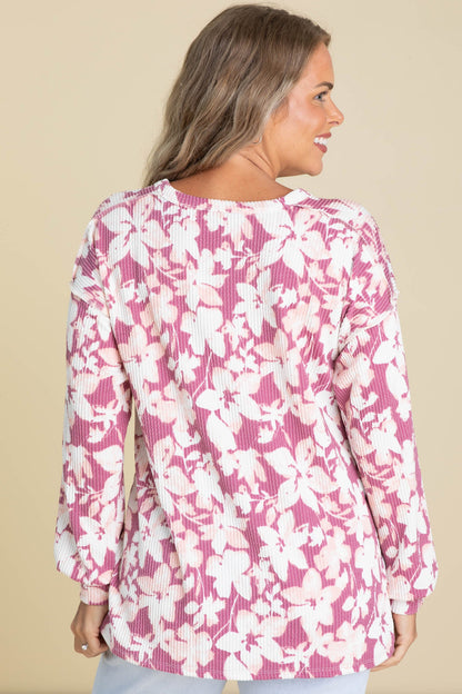 Berry And Pink Floral Ribbed Knit Long Sleeve