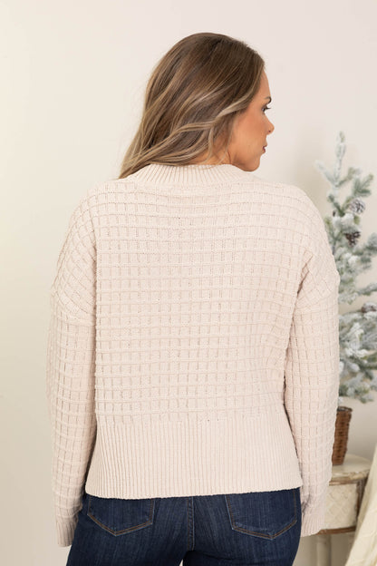 Beige Relaxed Textured Knit Sweater