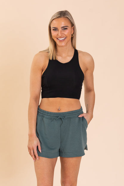 Ash Jade Scuba Elastic Waistband Shorts With Pockets