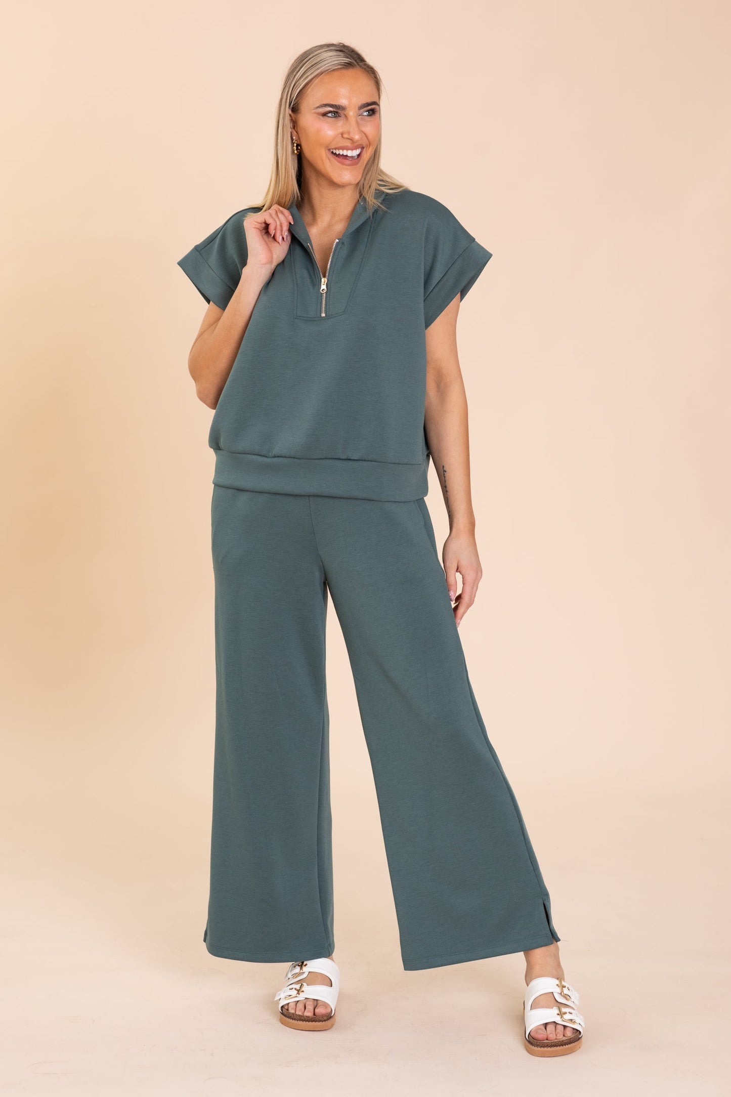 Ash Jade Scuba Quarter Zip Knit Top