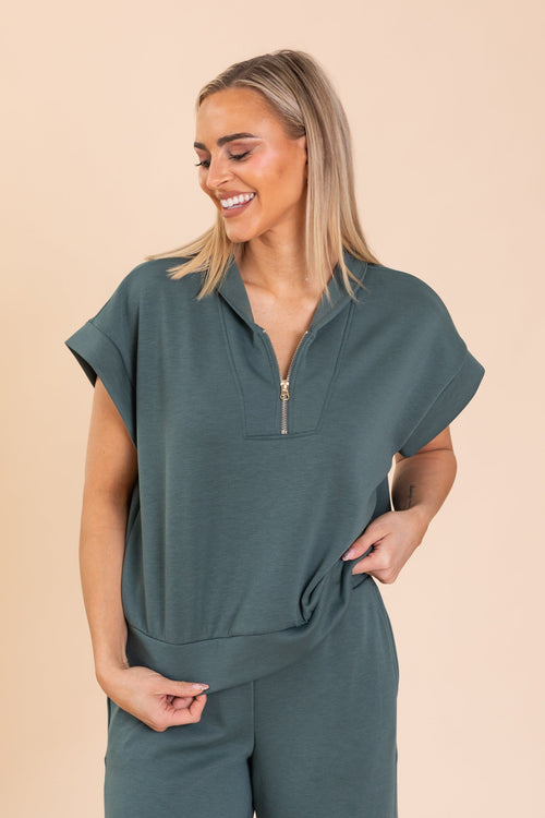 Ash Jade Scuba Quarter Zip Knit Top