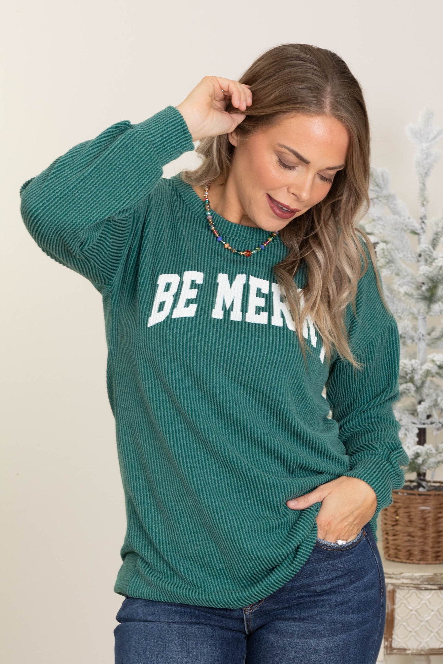 Be Merry Ribbed Knit Long Sleeve Top