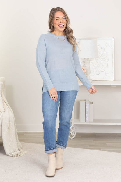 Boyfriend Fit Sweater With Ribbed Cuff Detail