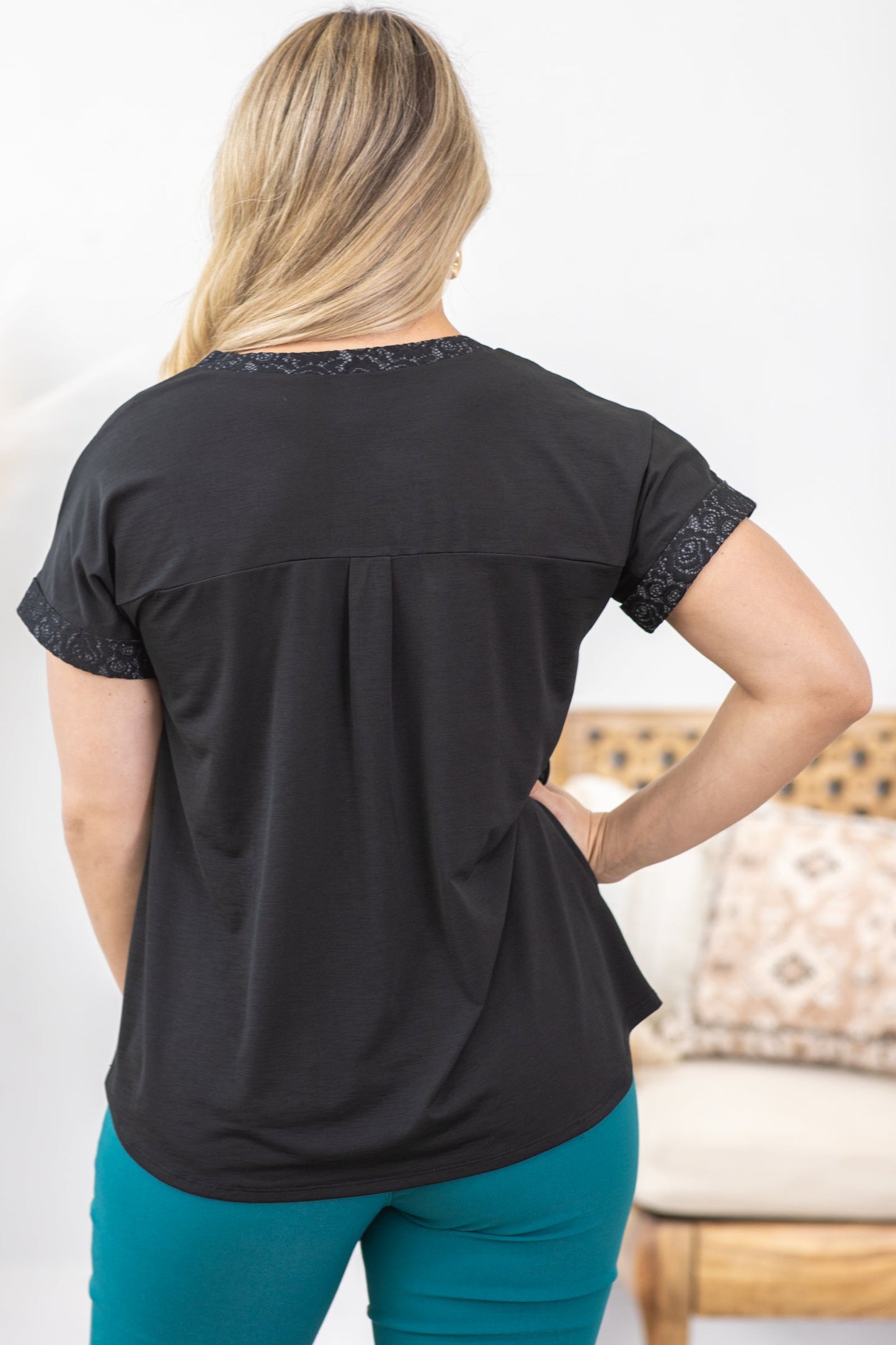 Black With Lace Trim Wrinkle Free Top