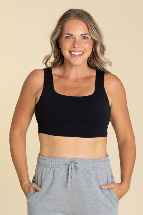 Black Square Neck Sports Bra