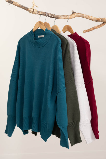 Boyfriend Fit Sweater With Side Slit