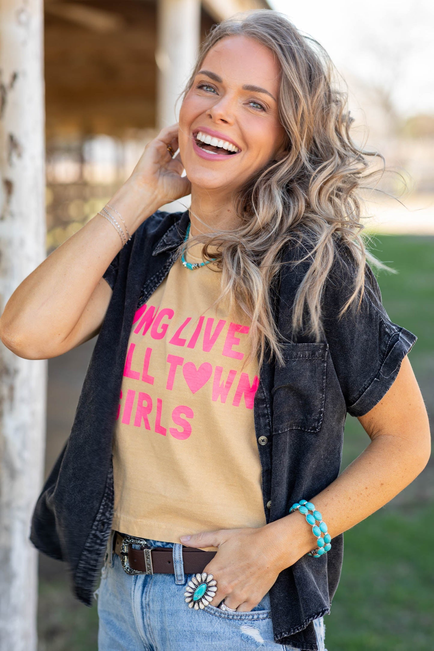 Black Mineral Wash Button-up Dolman Sleeve Shirt