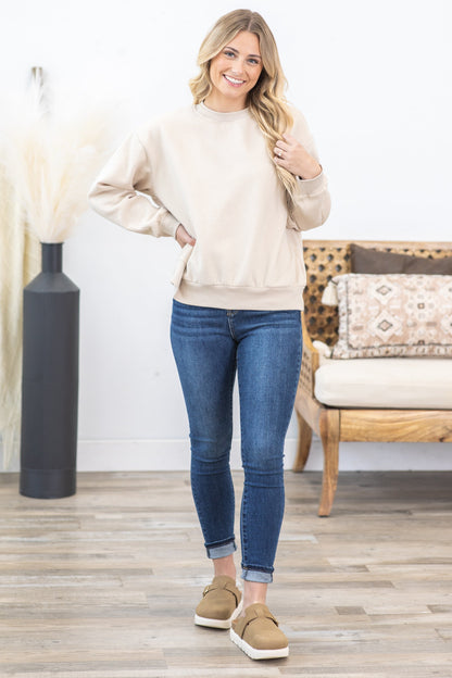 Beige Long Sleeve Crew Neck Sweatshirt