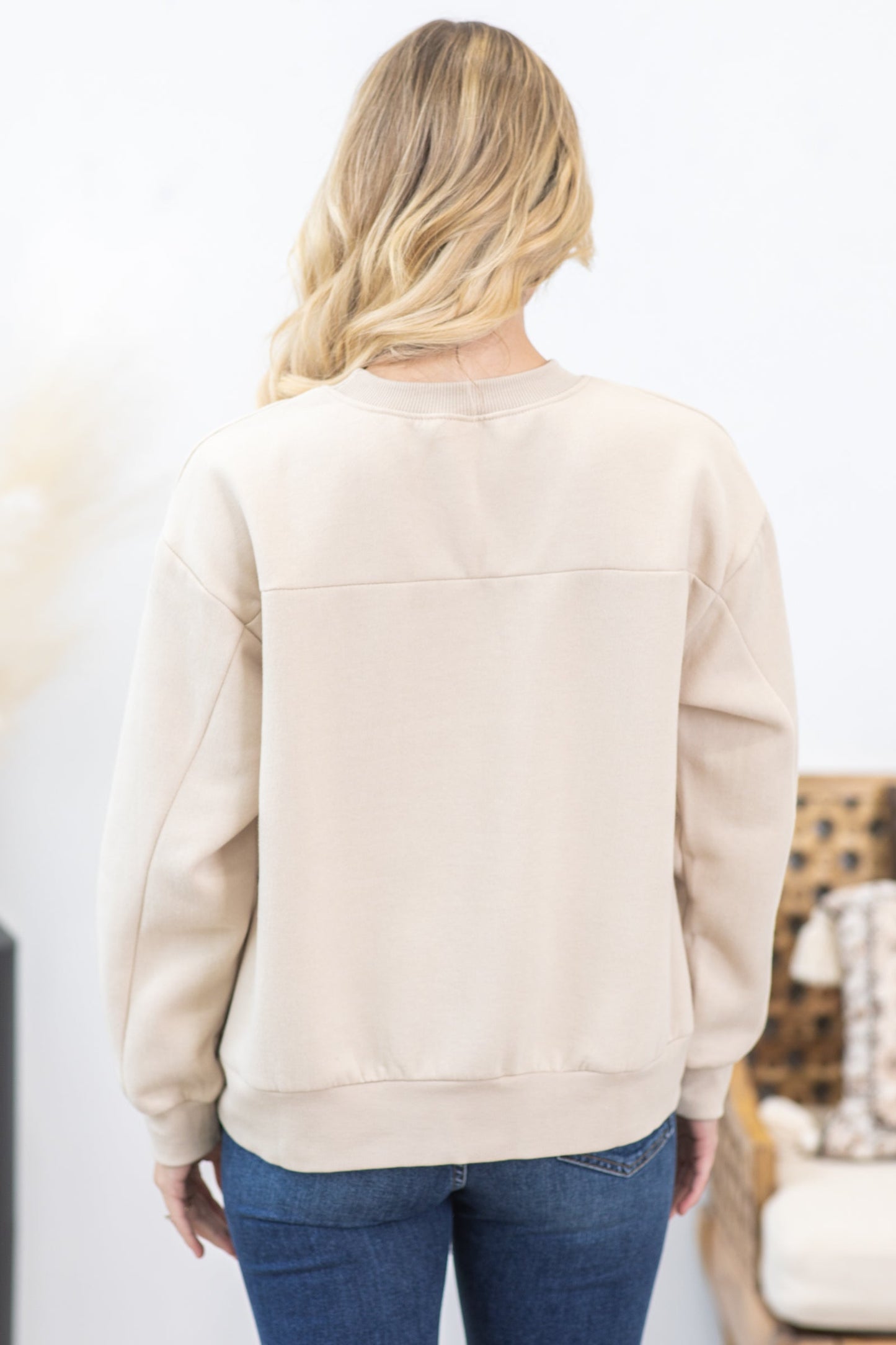 Beige Long Sleeve Crew Neck Sweatshirt