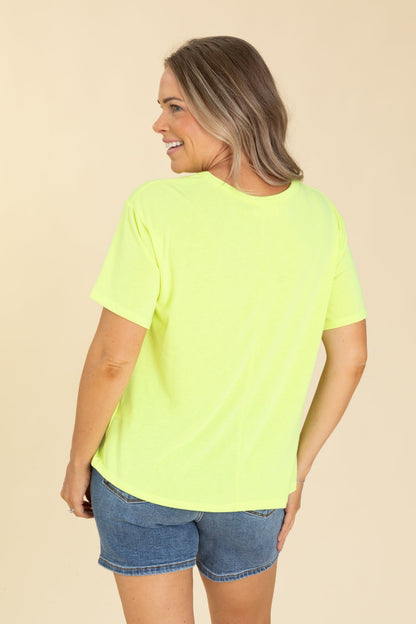 Bright Yellow Crewneck Short Sleeve Knit Top