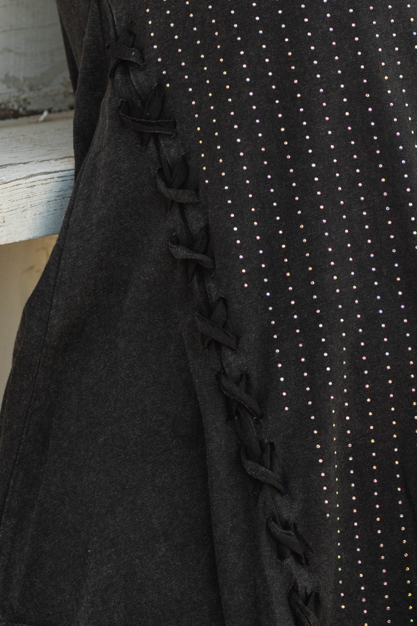 Black Godet Tank Top With Criss Cross Detail
