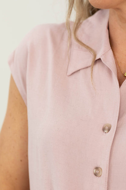 Blush Collared Button Down Linen Shirt