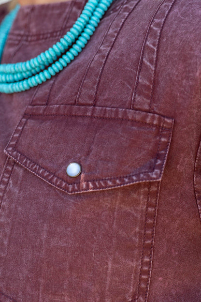 Berry Washed Pleated Side Pocket Dress