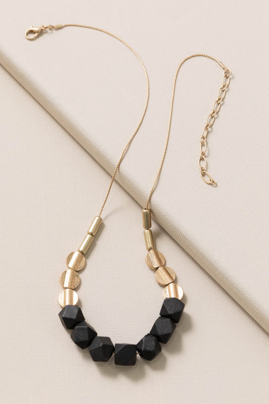 Black Wood And Metallic Beaded Necklace