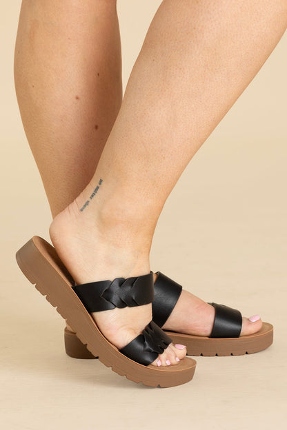 Black Chevron Braided Double Strap Sandal