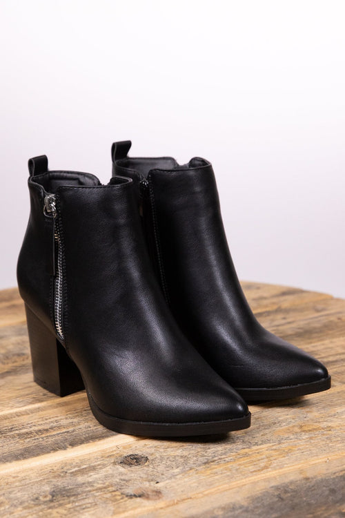Black Faux Leather Side Zip Tall Bootie