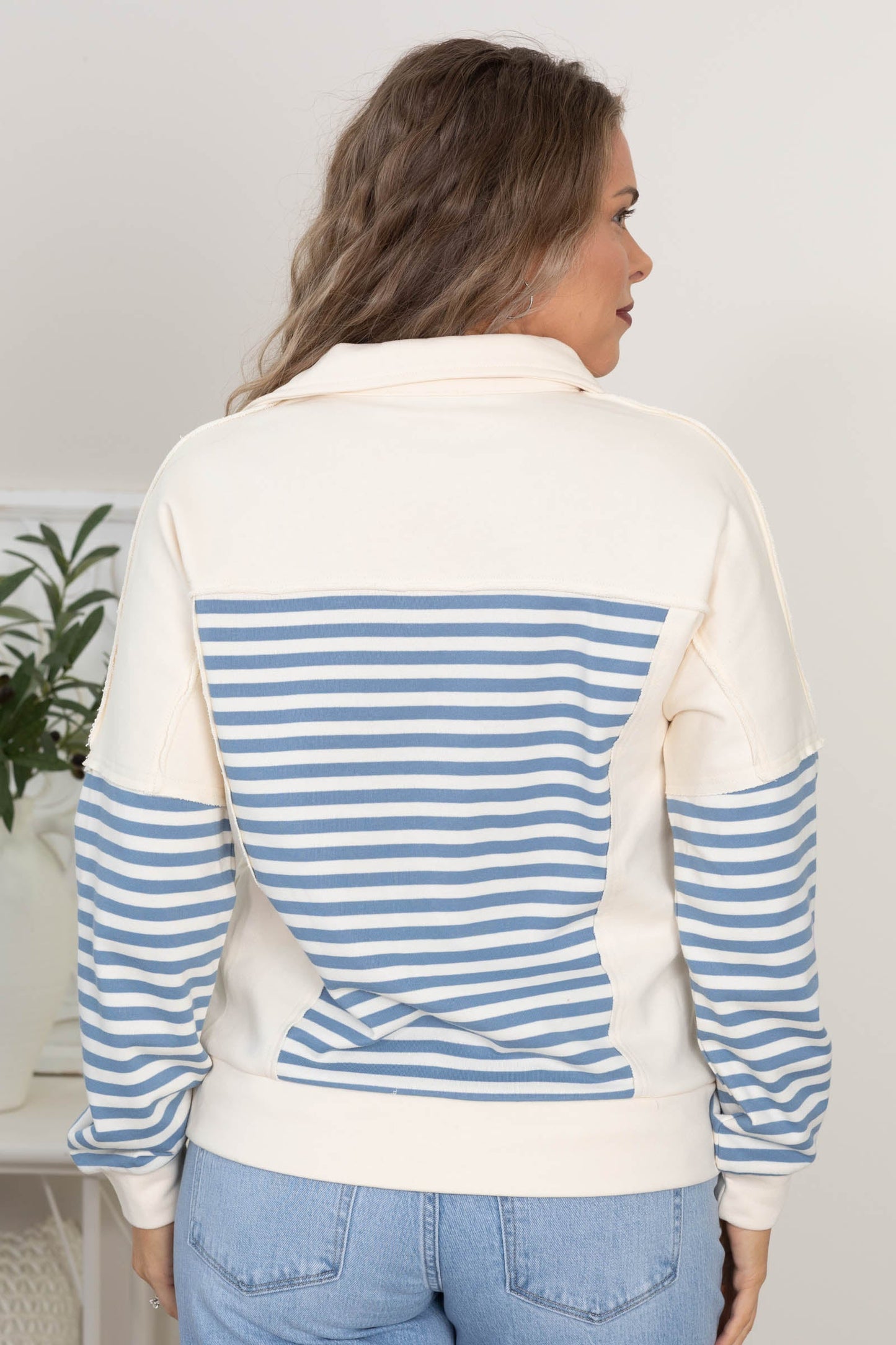 Blue Stripe Colorblock French Terry Sweatshirt