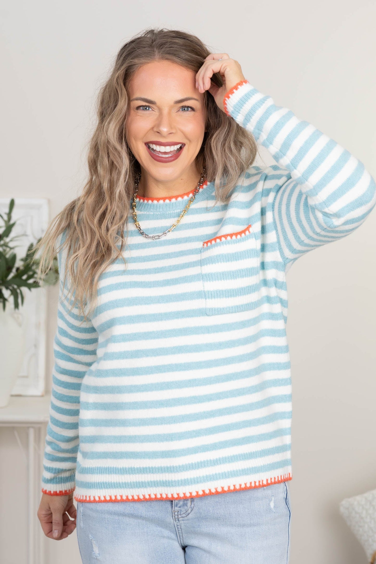 Blanket Stitched Stripe Sweaters