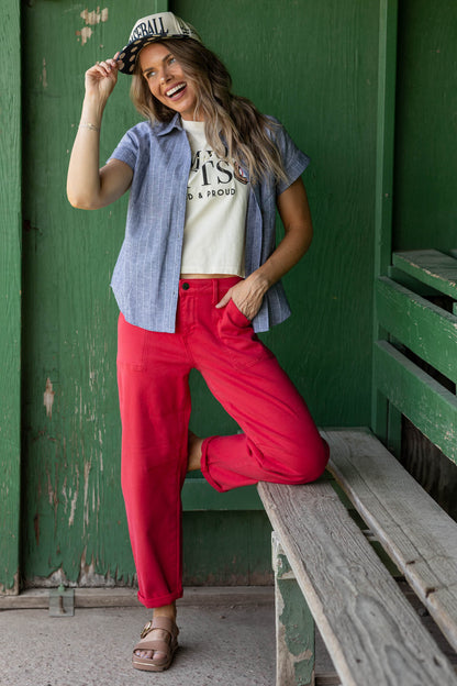 Baseball Calm Your Mitts Cropped Tee- 100% Cotton
