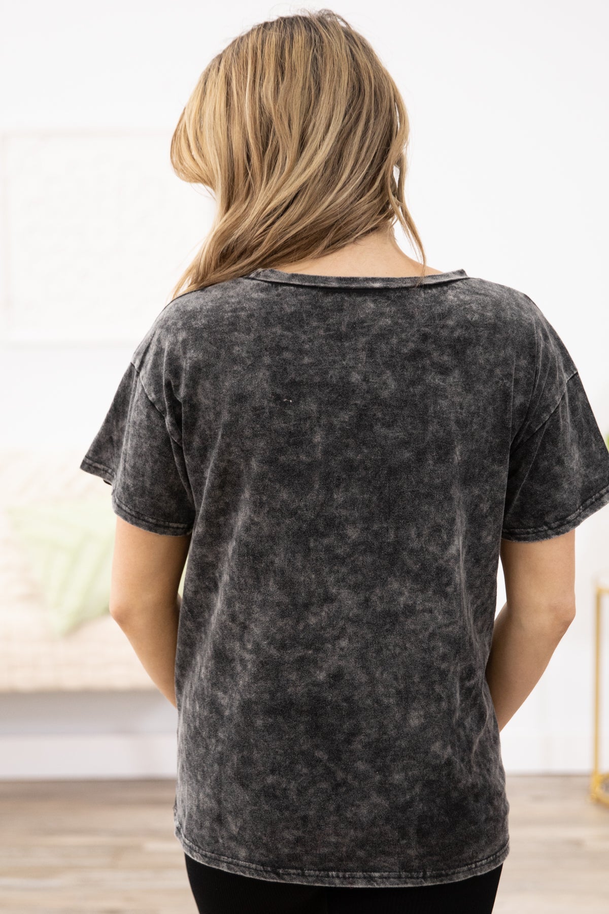 Black Washed USA Graphic Tee with Cutout
