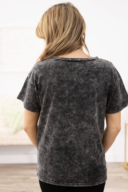 Black Washed USA Graphic Tee with Cutout